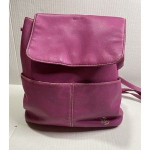 Lauren Ralph Lauren Pink Leather Backpack with Fold-Over Flap